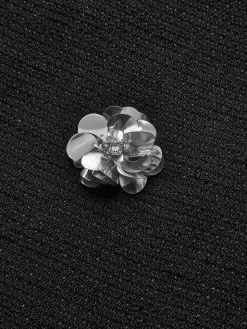COMMENSE Skirts|Bottoms^Tweed Floral-Beaded Zipper Skirt Black
