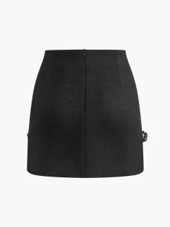 COMMENSE Skirts|Bottoms^Tweed Floral-Beaded Zipper Skirt Black