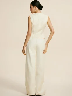 COMMENSE Pants Sets|Wide Leg^Tweed Sleeveless Baggy Pants Set Off-White
