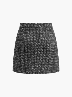COMMENSE Skirts|Bottoms^Tweed Zipper A-Line Mini Skirt Off-White