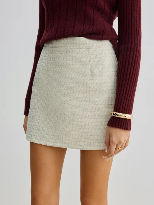 COMMENSE Skirts|Bottoms^Tweed Zipper A-Line Mini Skirt Off-White
