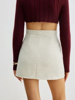 COMMENSE Skirts|Bottoms^Tweed Zipper A-Line Mini Skirt Off-White