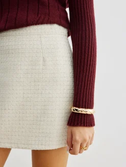 COMMENSE Skirts|Bottoms^Tweed Zipper A-Line Mini Skirt Off-White