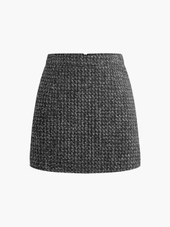 COMMENSE Skirts|Bottoms^Tweed Zipper A-Line Mini Skirt Off-White