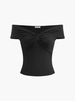 COMMENSE T-shirts|Tops^Twist Front Off Shoulder Top Black