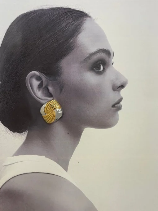 COMMENSE Earrings|Accessories^Two Tone Ripple Square Earrings Gold