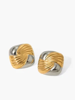 COMMENSE Earrings|Accessories^Two Tone Ripple Square Earrings Gold