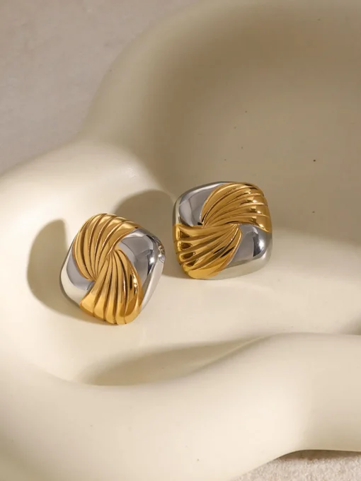 COMMENSE Earrings|Accessories^Two Tone Ripple Square Earrings Gold