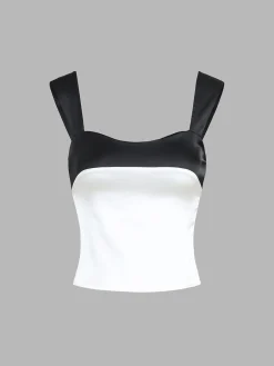 COMMENSE Tank Tops & Camis|Tops^Two Tone Satin Tied Zippered Top White