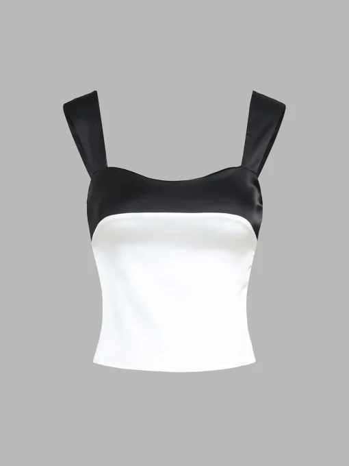 COMMENSE Tank Tops & Camis|Tops^Two Tone Satin Tied Zippered Top White