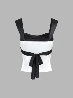 COMMENSE Tank Tops & Camis|Tops^Two Tone Satin Tied Zippered Top White