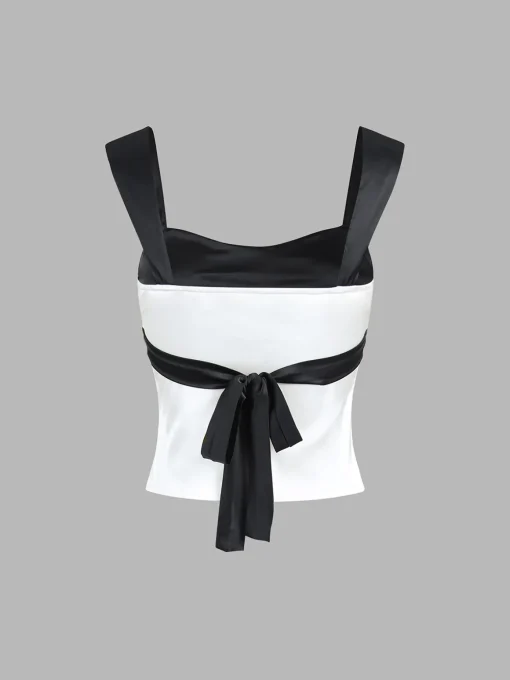 COMMENSE Tank Tops & Camis|Tops^Two Tone Satin Tied Zippered Top White