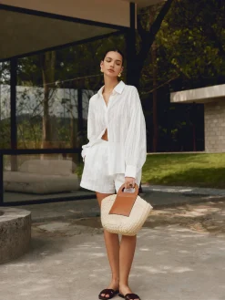 COMMENSE Bags|Accessories^Two Tone Straw Bag Khaki