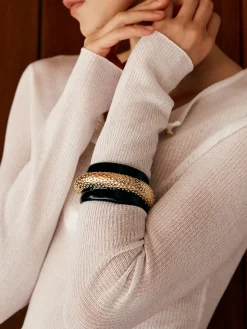 COMMENSE Rings & Bracelets|Accessories^Two Tone Wide Hammered Bracelet Black