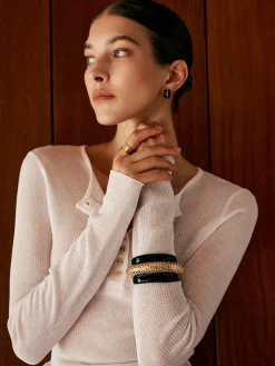 COMMENSE Rings & Bracelets|Accessories^Two Tone Wide Hammered Bracelet Black
