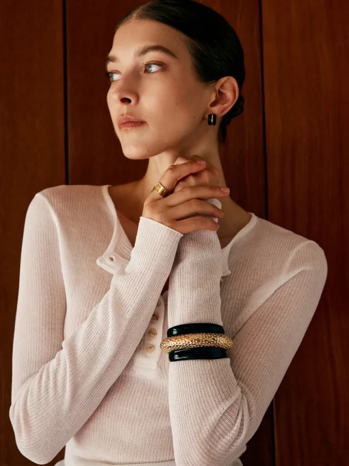 COMMENSE Rings & Bracelets|Accessories^Two Tone Wide Hammered Bracelet Black