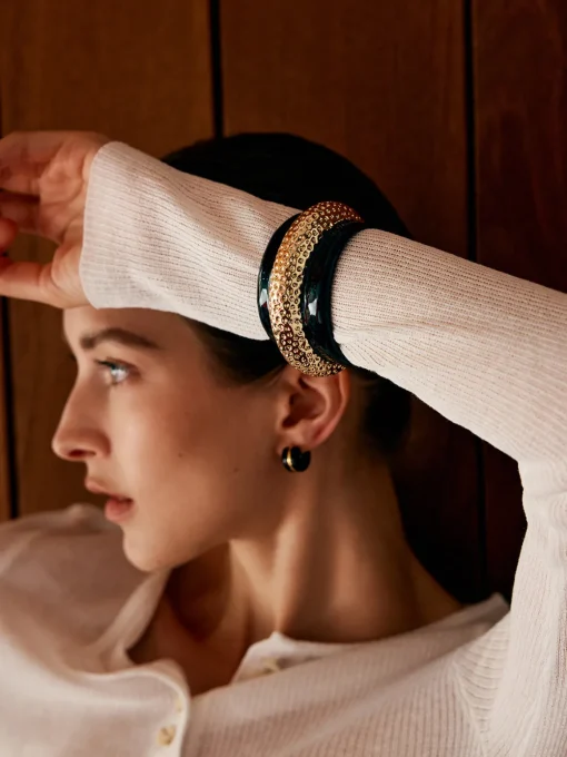 COMMENSE Rings & Bracelets|Accessories^Two Tone Wide Hammered Bracelet Black