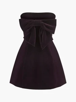 COMMENSE Dresses^Two Way Bow-Decor Velvet Tube Dress Burgundy
