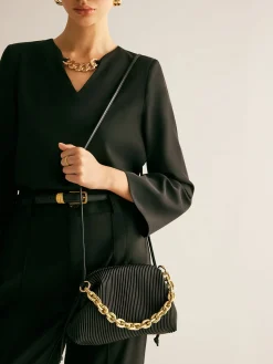 COMMENSE Bags|Accessories^Two Way Pinstripe Cloud Bag Black