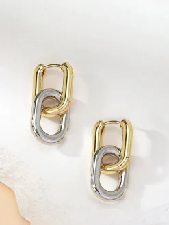 COMMENSE Earrings|Accessories^Two-Tone Hoop Drop Earrings Gold