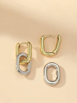 COMMENSE Earrings|Accessories^Two-Tone Hoop Drop Earrings Gold
