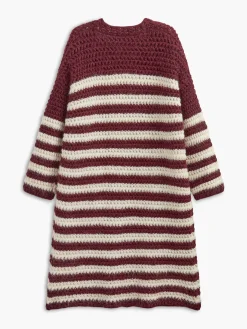 COMMENSE Cardigans|Sweaters & Cardigans^Two-Tone Striped Pockets Long Cardigan Burgundy