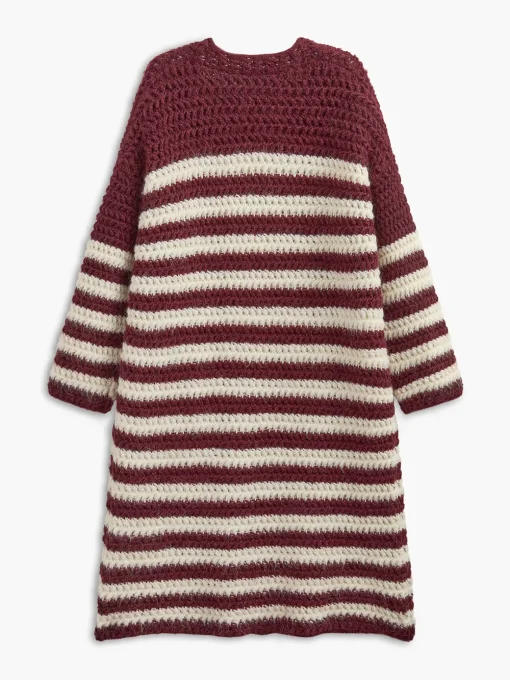 COMMENSE Cardigans|Sweaters & Cardigans^Two-Tone Striped Pockets Long Cardigan Burgundy