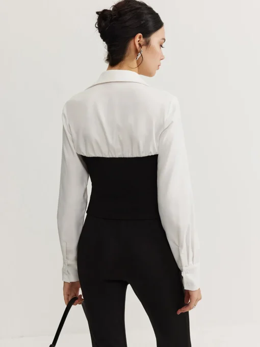 COMMENSE Blouses & Shirts|Tops^Two-Way Zip Color Block Polo Shirt Black