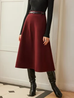 COMMENSE Skirts|Bottoms^Umbrella Shape Belted Skirt Burgundy