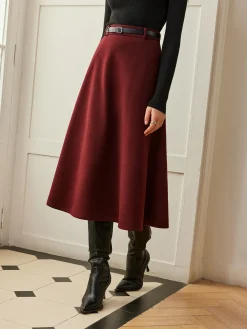 COMMENSE Skirts|Bottoms^Umbrella Shape Belted Skirt Burgundy