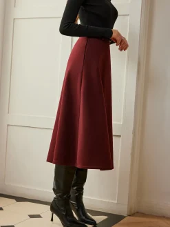 COMMENSE Skirts|Bottoms^Umbrella Shape Belted Skirt Burgundy