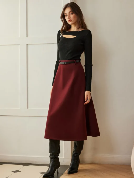 COMMENSE Skirts|Bottoms^Umbrella Shape Belted Skirt Burgundy