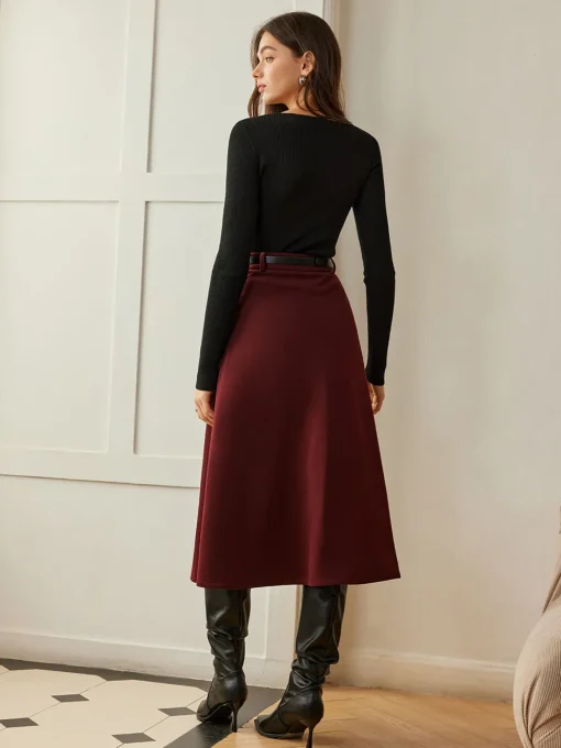 COMMENSE Skirts|Bottoms^Umbrella Shape Belted Skirt Burgundy