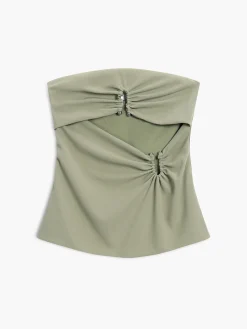 COMMENSE Tank Tops & Camis|Tops^U-Ring Cutout Zippered Tube Top LightGreen