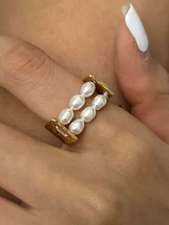COMMENSE Rings & Bracelets|Accessories^U-Shape Pearl Tunnel Ring Gold