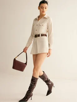 COMMENSE Casual Dresses|Short Dresses^Utility Button Belted Suit Dress Grey