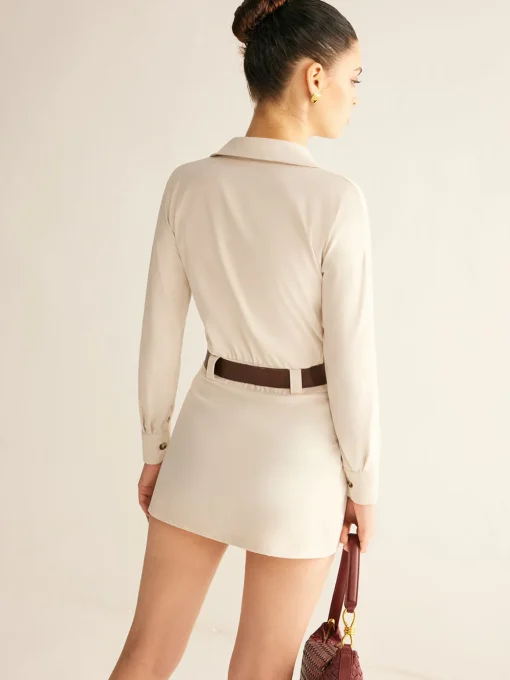 COMMENSE Casual Dresses|Short Dresses^Utility Button Belted Suit Dress Grey