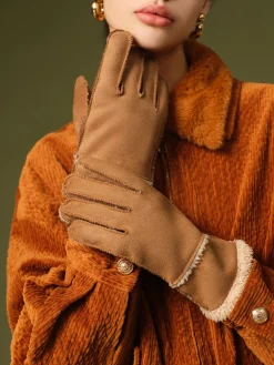 COMMENSE Accessories^Utility Lambswool Suede Gloves LightBrown