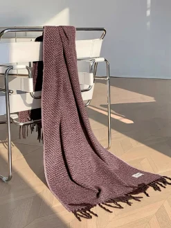 COMMENSE Accessories^Utility Plain Tassel Scarf Purple