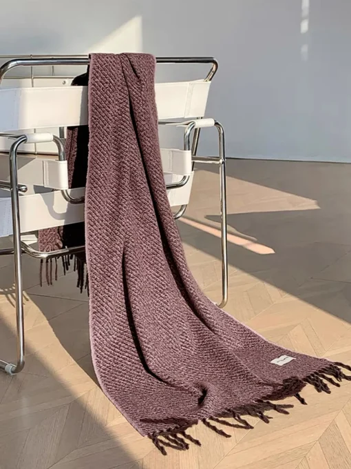 COMMENSE Accessories^Utility Plain Tassel Scarf Purple