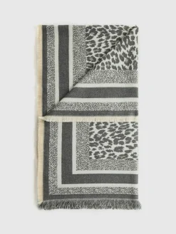 COMMENSE Accessories^Utility Printed Tassel Scarf Grey