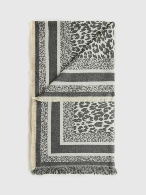 COMMENSE Accessories^Utility Printed Tassel Scarf Grey