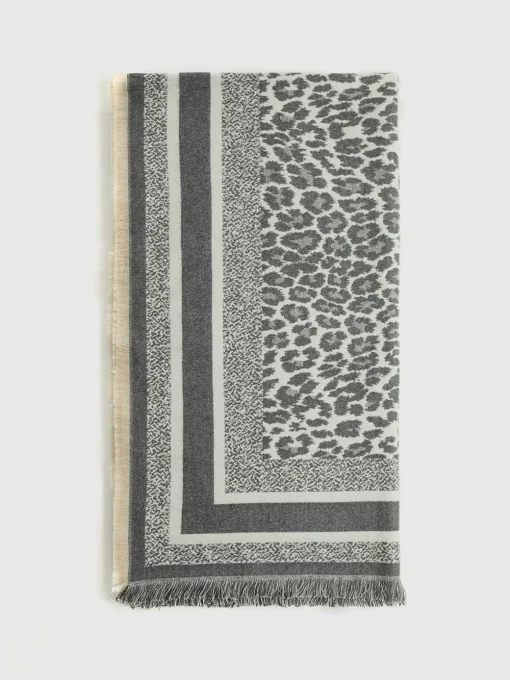 COMMENSE Accessories^Utility Printed Tassel Scarf Grey