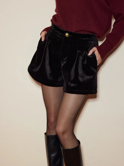 COMMENSE Shorts|Bottoms^Velvet Cozy Shorts Black