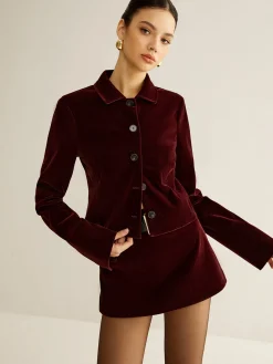 COMMENSE Outerwear|Blazers^Velvet Lapel Short Blazer Burgundy