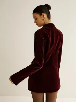 COMMENSE Outerwear|Blazers^Velvet Lapel Short Blazer Burgundy