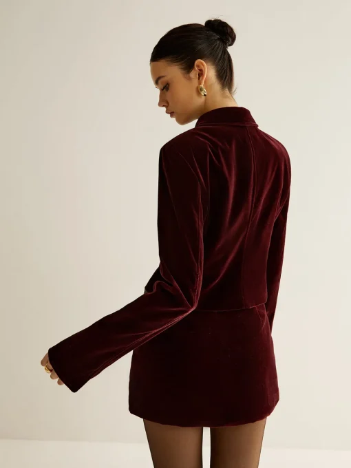 COMMENSE Outerwear|Blazers^Velvet Lapel Short Blazer Burgundy
