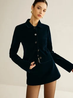 COMMENSE Outerwear|Blazers^Velvet Lapel Short Blazer Burgundy