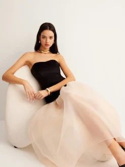 COMMENSE Cocktail & Party Dresses|Long Dresses^Velvet Panel Mesh Tube Dress Black