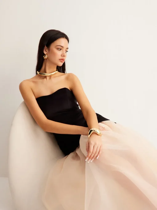 COMMENSE Cocktail & Party Dresses|Long Dresses^Velvet Panel Mesh Tube Dress Black
